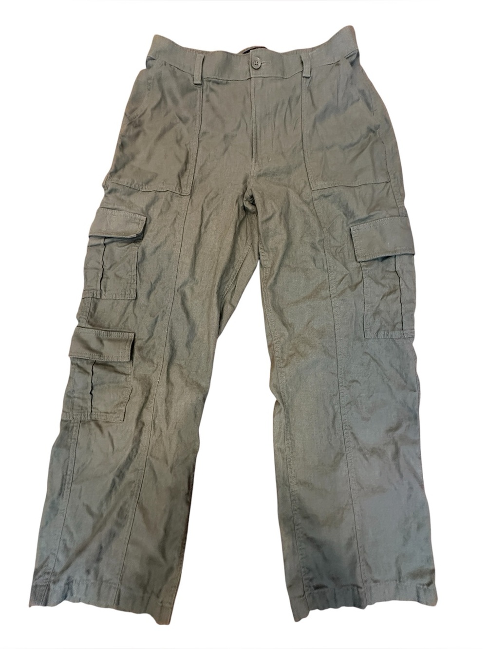 Hollister Women’s Y2K Ultra High-Rise Baggy Linen Green Cargo Wide Leg Pants L